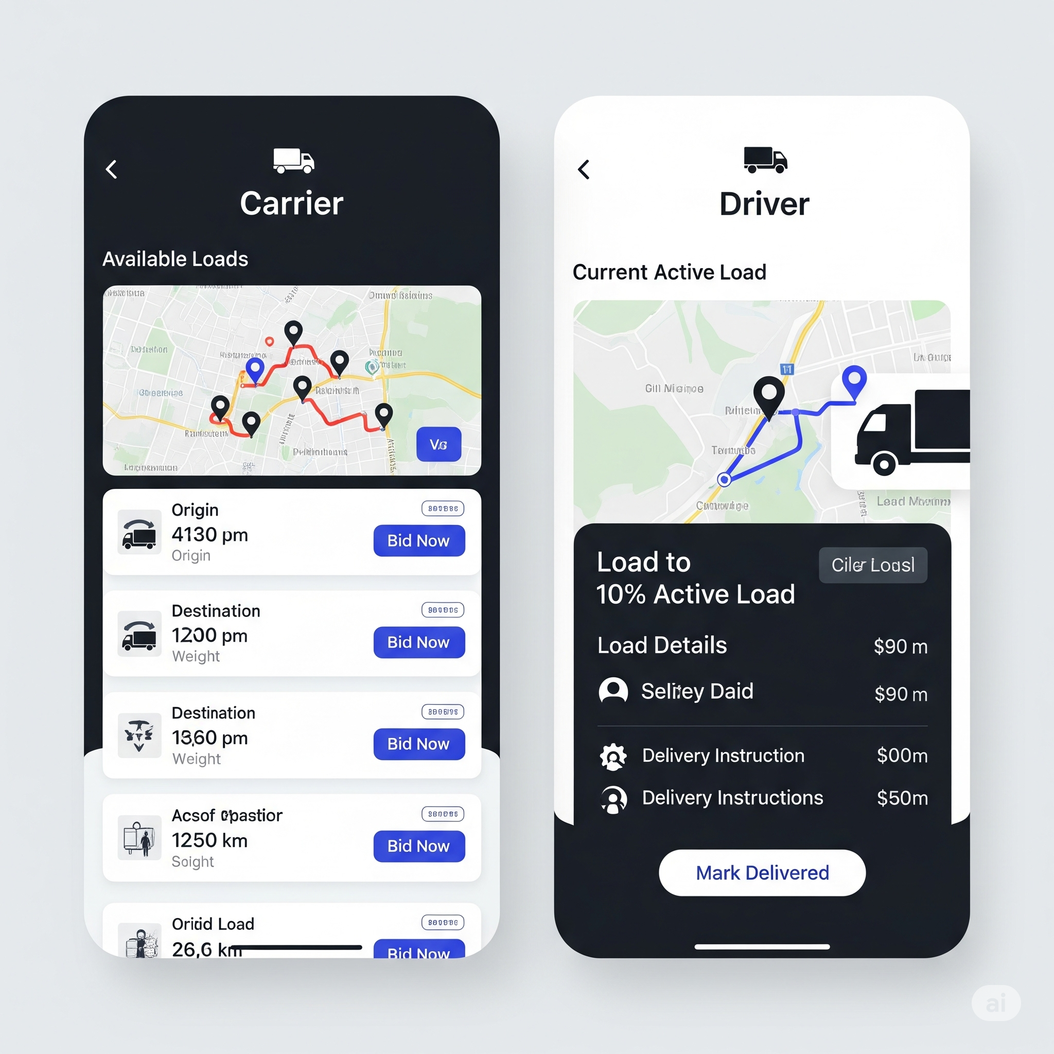 Truck driver using a mobile app in their cab